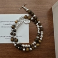 S925 silver tiger eye beaded necklace with toggle clasp on aesthetic background - Brown Tiger Eye Beaded Style (23TL25)