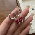 Pendientes de aro de plata S925 con cuentas de hilo de seda rojo vino estilo vintage - Plata 925 / Rojo Burdeos (21ES54)