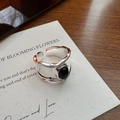 S925 sterling silver wide band ring with irregular wave texture and oval black agate gem - Adjustable Open / Black Oval Agate (JZA061 Black)