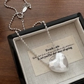 Minimalist S925 sterling silver heart necklace with matte textured finish and bead chain - 925 Silver / Silver (TLW042)