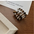 Detailed view of S925 silver ring with brown tiger eye beads on dark wood background - 925 Silver / Tiger's Eye Geometric Ring(13JZ54)