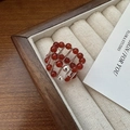 S925 sterling silver beaded ring featuring red agate stones in a multi-layer wide design - 925 Silver / Red Agate Ring (13JZ55)