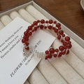Elegant S925 sterling silver bracelet with red agate beads and unique double-row metal design - 925 Silver / Red Agate Bracelet (12SL22)