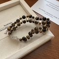 Vintage S925 silver double-layer tiger eye stone bracelet with adjustable chain - 925 Silver / Double Layer Tiger Eye Bracelet (12SL21)