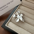 Anillo de plata de ley S925 con diseño de flor de cinco pétalos en joyero de terciopelo - Abierto Ajustable / Estilo de flor de cinco pétalos plateada (JZB077)