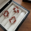 S925 sterling zilveren rode kralen ringenset voor Nieuwjaar met minimalistisch design - Verstelbaar Open / Rode En Zilveren Kralen Ring Set (23JZ22)