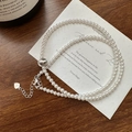 Collana in argento sterling S925 con perline occhio di gatto bianche e ciondolo cuore - Argento 925 / Bianco
