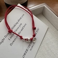 Bracciale a corda intrecciata rossa con ciondolo a cuore in argento S925 e nodo regolabile - Argento 925 / Stile Rosso (12SL51)