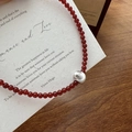 Collana di perle in argento sterling S925 con pietre rosse e perla a spirale - Argento 925 / Rosso
