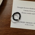 Minimalist S925 sterling silver double layer ring set with black beads on wooden surface - US 10 / Black (23JZ23)