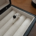 S925 sterling silver open ring with black onyx and matte finish in a jewelry box - Adjustable Open / Matte Silver with Black Agate Style (JZB081)