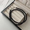 S925 sterling silver black onyx beaded necklace with elegant double-strand design - Black Agate Necklace (20TL52)