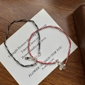 Pulseras tejidas minimalistas de plata de ley S925 en rojo y negro con cuentas de plata - Plata 925 / Negro (13SL11)