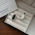 Minimalist S925 sterling silver rings with black and white oval chalcedony gemstones - Adjustable Open / Black Oval Style (JZX084 Black)