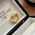 Minimalist matte gold S925 sterling silver wavy ring in a luxury jewelry box display - Adjustable Open / Gold (JZB111)