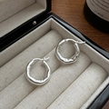 S925 sterling silver hoop earrings with irregular matte texture and minimalist design - Silver Irregular Pleated Style (EHI032) / 925 Silver