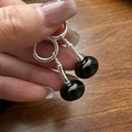 S925 sterling silver hoop earrings with polished black onyx bead pendants for women - Black (26ES15) / 925 Silver