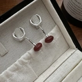 Minimalist S925 sterling silver earrings with oval carnelian beads in a luxury jewelry box - Red (26ES15) / 925 Silver