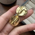 Minimalist 925 silver golden stud earrings with irregular matte wrinkled texture - Crumpled Round Style (EHI035) / 925 Silver / Gold