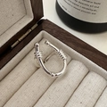 Minimalist S925 sterling silver U-shaped open ring with vintage wire-wrap details - Adjustable Open / Silver Horseshoe Style (JZX085)