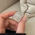 S925 sterling silver multi-layer braided twist open ring with adjustable wide band design - Silver (JZB132)
