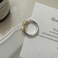 Minimalist S925 sterling silver open ring with gold contrast ends and silver finish - Adjustable Open / Gold Silver Color Block Minimalist Style (JZE038)