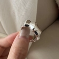 Minimalist S925 sterling silver irregular molten ring with liquid metal texture finish - Adjustable Open / Silver Irregular Style (JZF049)