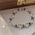 S925 sterling zilveren ketting met kristallen kralen en blauwe natuursteen - 925 zilver / Armband (13SL25)