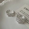 S925 sterling silver multi-layer beaded open rings displayed on a ceramic dish - Narrow 3-Layer Bead Style (JZD050)