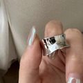 Minimalistischer S925 Sterlingsilber Ring, breit und geschwungen mit Hochglanzpolitur - Einstellbar Offen / Platin (JZE068)