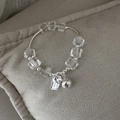 Bracciale minimalista in argento S925 con cristalli e ciondolo con incisione - Argento 925 / Stile A Perline Quadrate (13SL31)