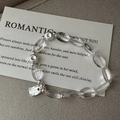 Bracciale in argento S925 con perle di cristallo e ciondolo inciso su carta poesia - Argento 925 / Stile B Perline Ovali (13SL32)
