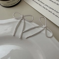 Elegant S925 sterling silver bow earrings with twisted rope texture in a ceramic tray - 925 Silver / Silver Rope Texture Bow Style(EHR030)