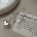 Elegant S925 sterling silver hollow heart pendant necklace with polished bead chain - 925 Silver / 3D Hollow Heart Ball Chain Style (XLU081)