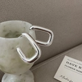 Minimalist S925 sterling silver hollow geometric U-shaped earrings on marble cup - 925 Silver / Minimalist U-Shape Style (EHR064)