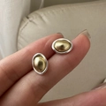 Minimalist S925 silver stud earrings with vintage gold and silver contrast bean design - 925 Silver / Gold and Silver Two-tone (EHR058)