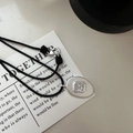 Minimalist S925 silver matte oval pendant with square zircon on black braided cord - 925 Silver / Black (30TL54)