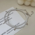 Double-layered S925 silver beaded necklace with Czech beads and heart pendant detail - Colorful Beaded Style (32TL33) / 925 Silver
