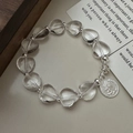 S925 Silber Armband mit klaren Kristallherzen und einem Münz-Porträt-Anhänger-Charm - Herz Bergkristall Porträt Anhänger Stil (14SL21) / 925er Silber