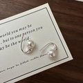Elegant S925 sterling silver hook earrings with white pearls on a minimalist card - J-shaped Streamline Pearl Style (EHR082) / 925 Silver