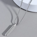 Industrial silver cylinder pendant necklace with textured box chain for men - Silver