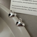 S925 sterling silver heart stud earrings with a polished mirror finish on a white background - Heart Mirror Polish Style (EHR074) / 925 Silver