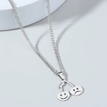 Hip hop stainless steel cherry necklace with smiling and sad face pendants - Silver Cherry