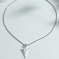 Luminous arrowhead necklace with geometric layered pendant and silver box chain - Silver + Stainless Steel Square Pearl Chain