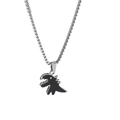 Collar minimalista de acero inoxidable con colgante dinosaurio negro y cadena perla - Negro