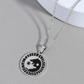 Collana vintage in acciaio con pendente lupo simboli sole luna e rune su catena argento - Argento