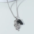 Collana con ciondolo a testa di cavallo bicolore nero e argento in stile hip hop - Stile Testa di Cavallo (HJX215s) / Argento