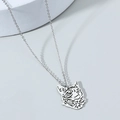 Minimalist hollow cat head pendant necklace made of stainless steel with a delicate link chain - Silver