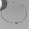 Collana in acciaio inossidabile argento con maglie a graffetta e ciondolo rotondo per uomo donna - Argento
