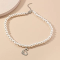 Elegante collana di perle con ciondolo a cigno e catena regolabile argento da donna - Stile Cigno Argento